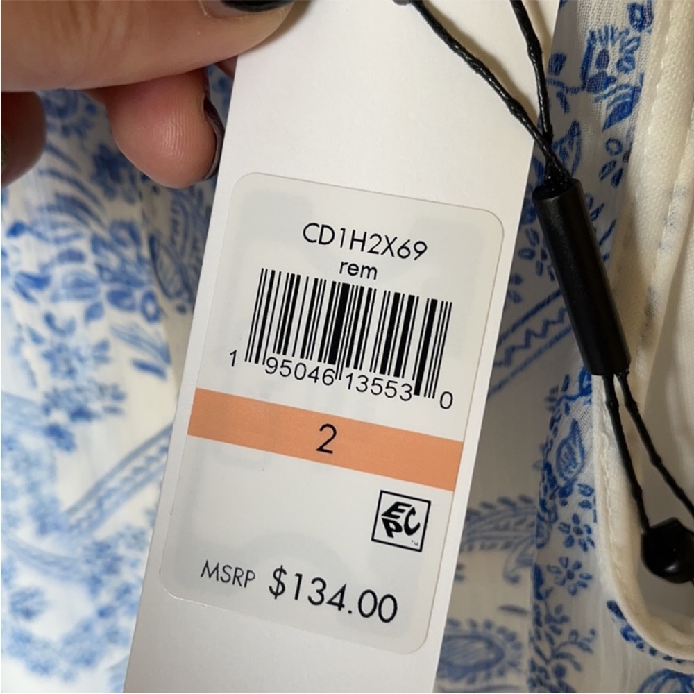 Calvin Klein mock neck tie-Blue and White Sleeveless Dress - Picture 7 of 7